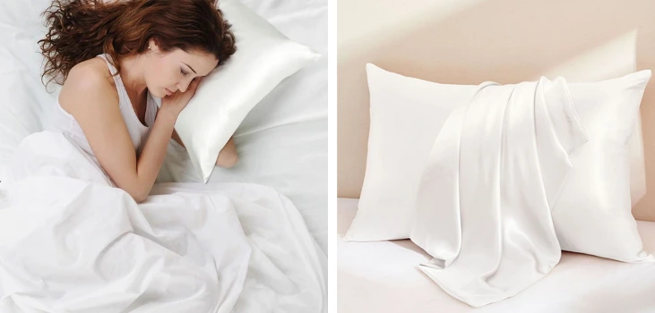 lady sleeping peacefully thanks to Lumieré silk pillow case